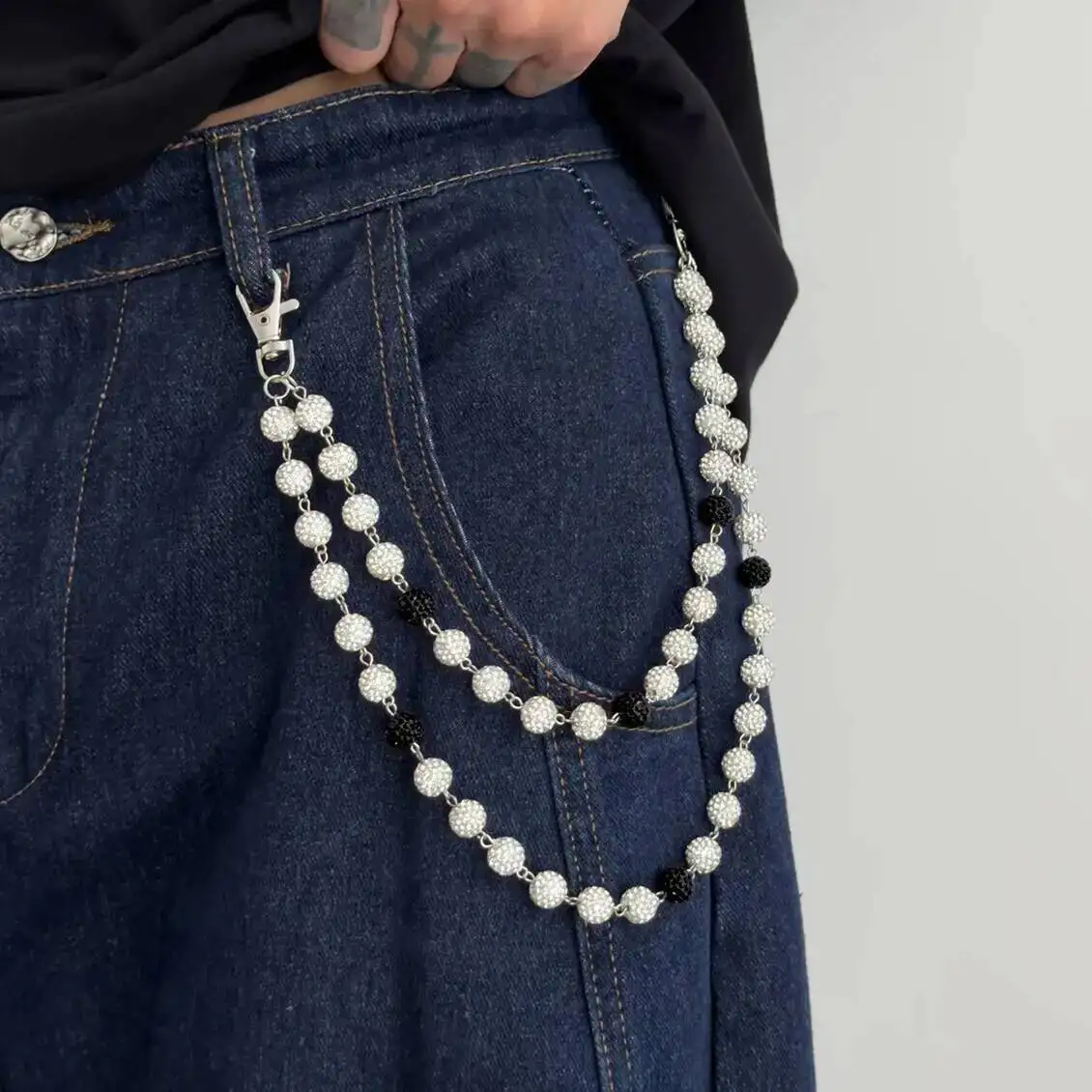 IngeSight.Z Hip Hop Strass Taille Gürtel Schlüsselbund Frauen Männer Trendy Kreative Doppel Schicht Gürtel Taille Kette Grunge Straße Schmuck