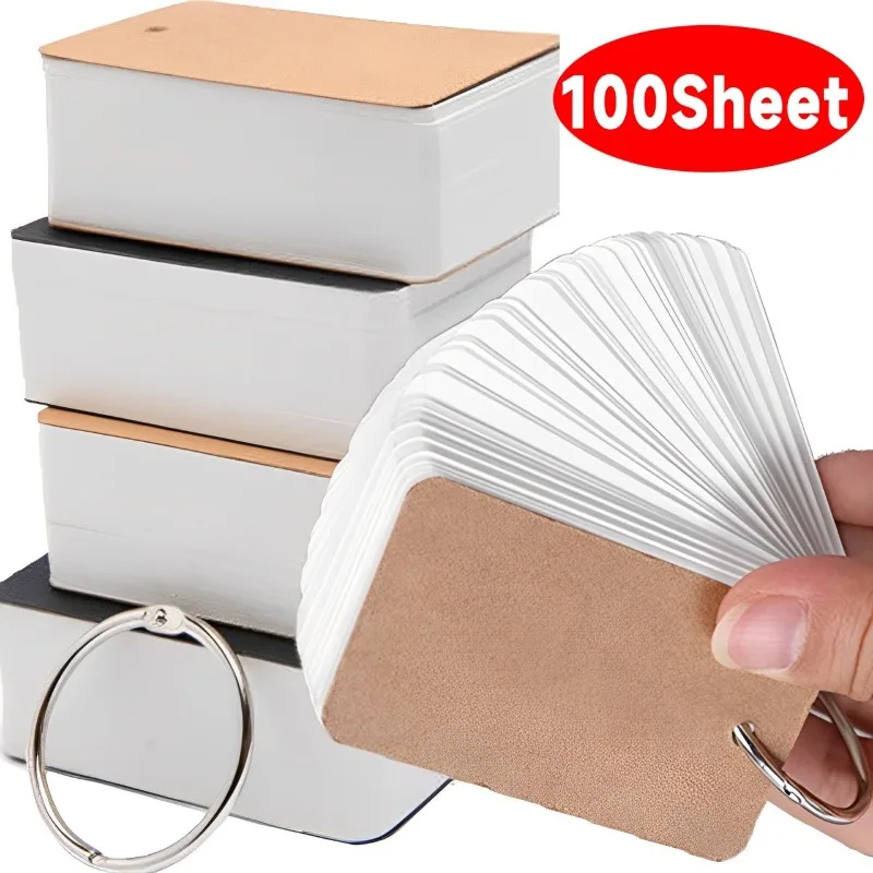 papel kraft em branco flashcards com binder aneis espiral notepads destacavel estudo cartoes livro papelaria kawaii 100 folhas 01