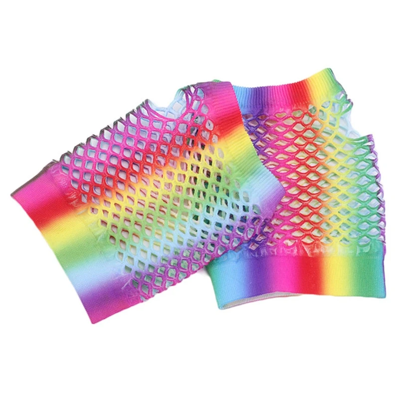 Fish Net Mesh Gloves Colorful Short Stretch Summer Beach Gloves for Girl Women