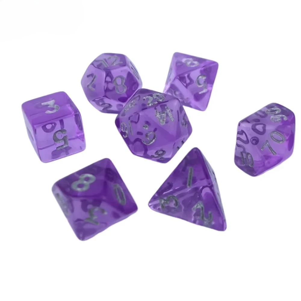 7 Uds Mini juego de dados poliédricos transparentes de Color caramelo D20 D12 D10 D8 D6 D4 para juegos de mesa DND TRPG Cthulhu COC