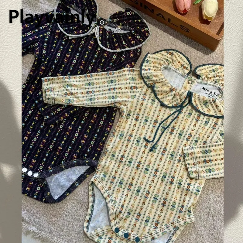 

Комбинезон для маленьких девочек, новинка весны и осени, боди с длинными рукавами и рюшами и воротником в стиле ретро, мягкая и приятная для кожи одежда для младенцев A2553