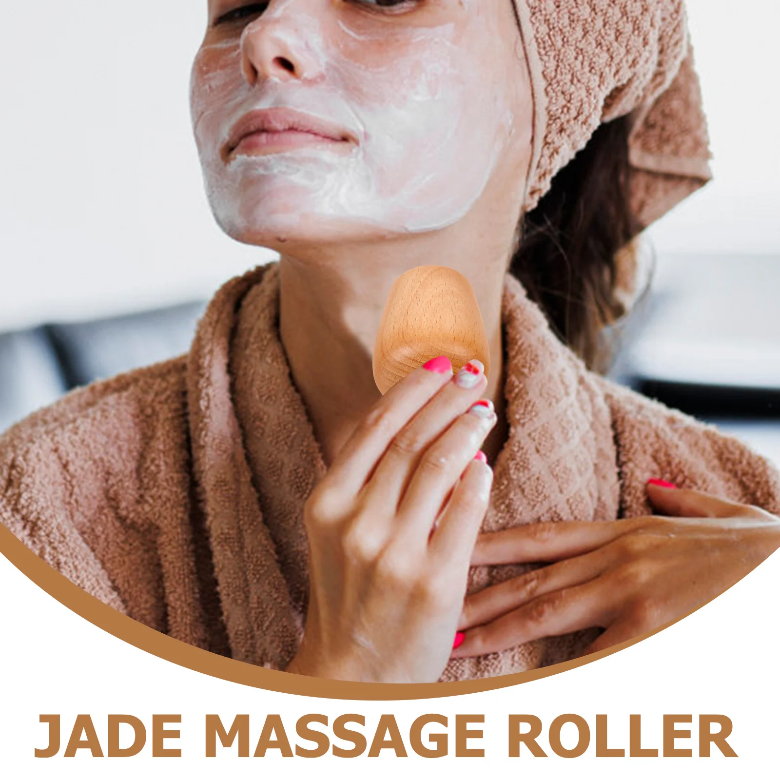 Rodillo de Jade, herramienta de masaje Facial, mango de madera para alivio de la tensión muscular Facial, rodillo de belleza portátil para hinchazón de ojos