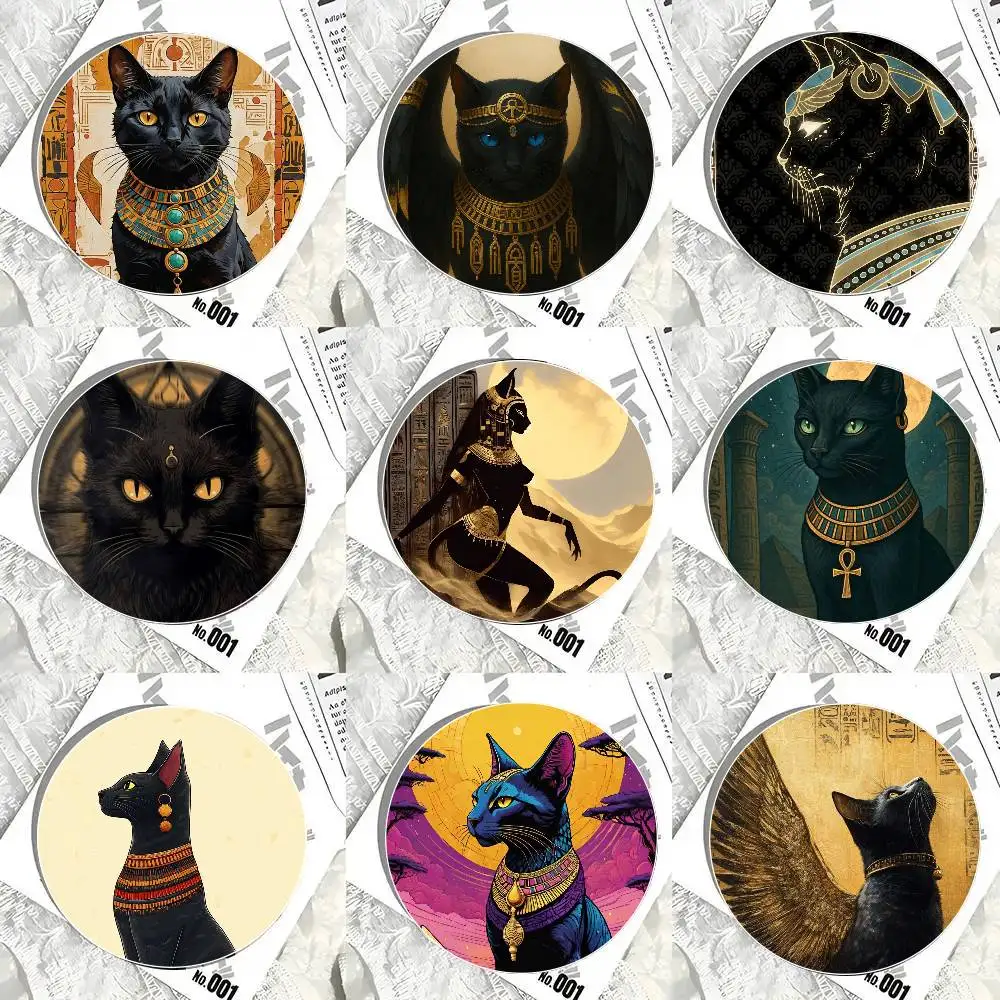 Egyptian Bastet Cat Goddess Retro Cartoon Style Badge Brooches On Backpack Decoration Round Enamel Pins For Accessorys