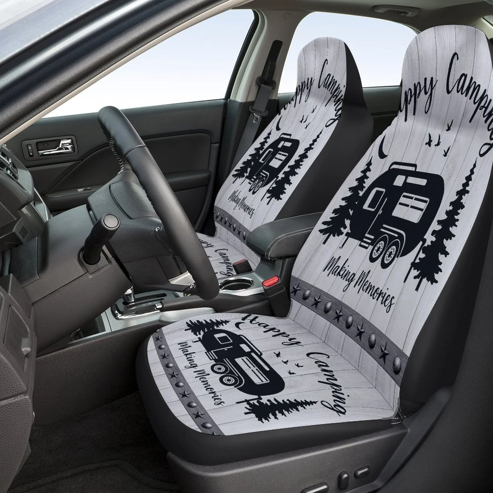 Camping Memories Sign Designed Car Seat Cover Set For Most Cars, High-quality Comfortable Car Seat Protector Covers Full Set, Un
