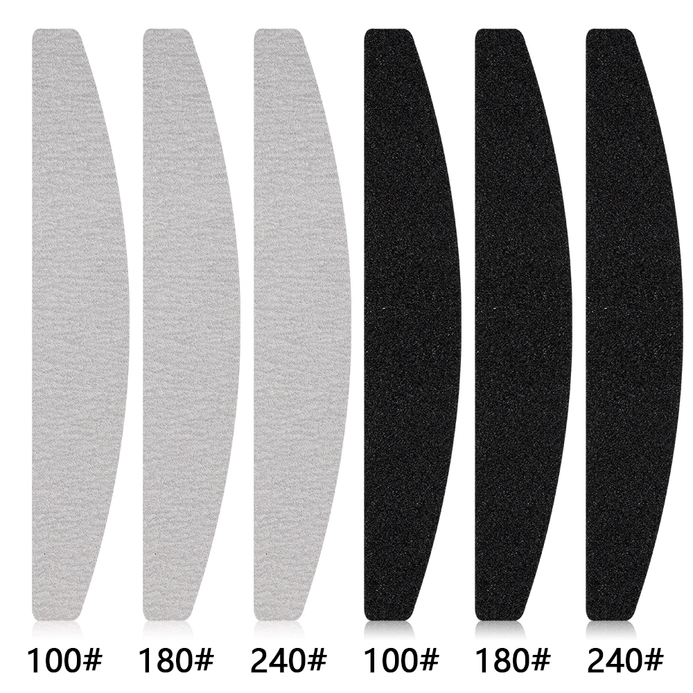 10Pcs Reusable Nail Art File Pad 100/180/240 Replacement Sandpaper With Metal Handle Durable Files Grey/Black Manicure Nail Tool