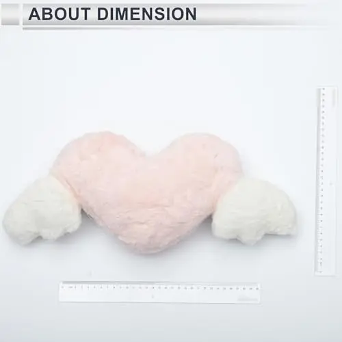 Plush Heart-Shaped Car Neck Pillow With Winged Design, Soft Faux Fur Memory Foam Support For Travel And Driving, Pink And White - view 6