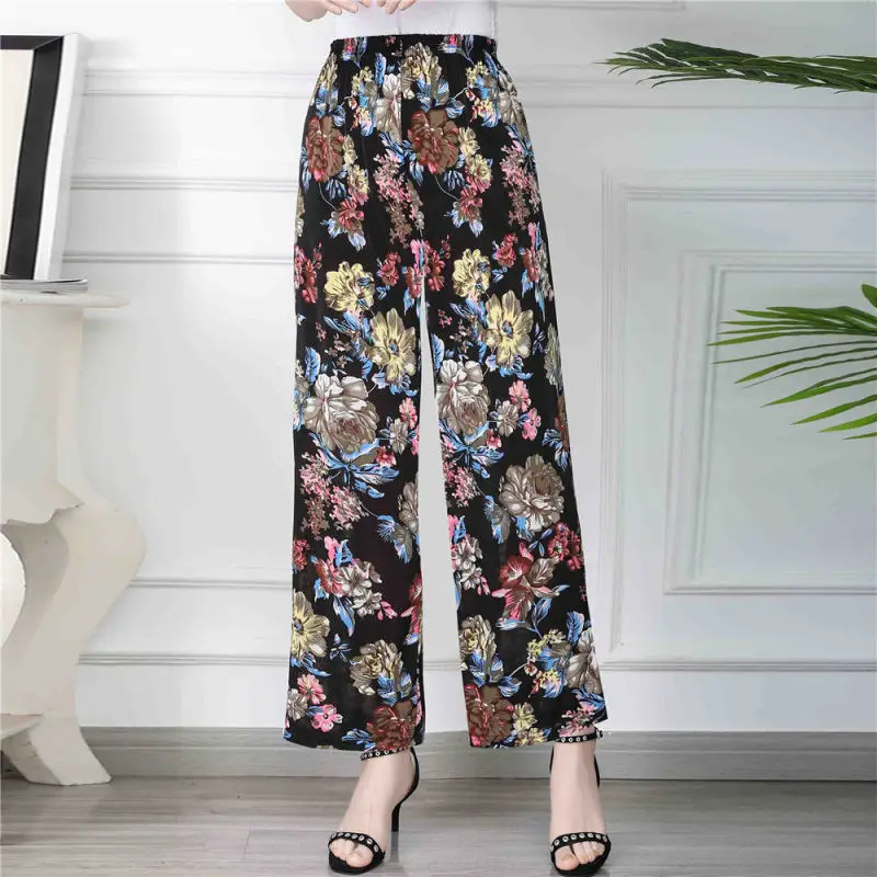 

Women Summer Fashion Loose Ice Shreds Printing Large Size Appear Thin High Waist Straight Ladies Casual Trend Thin Cropped Pants