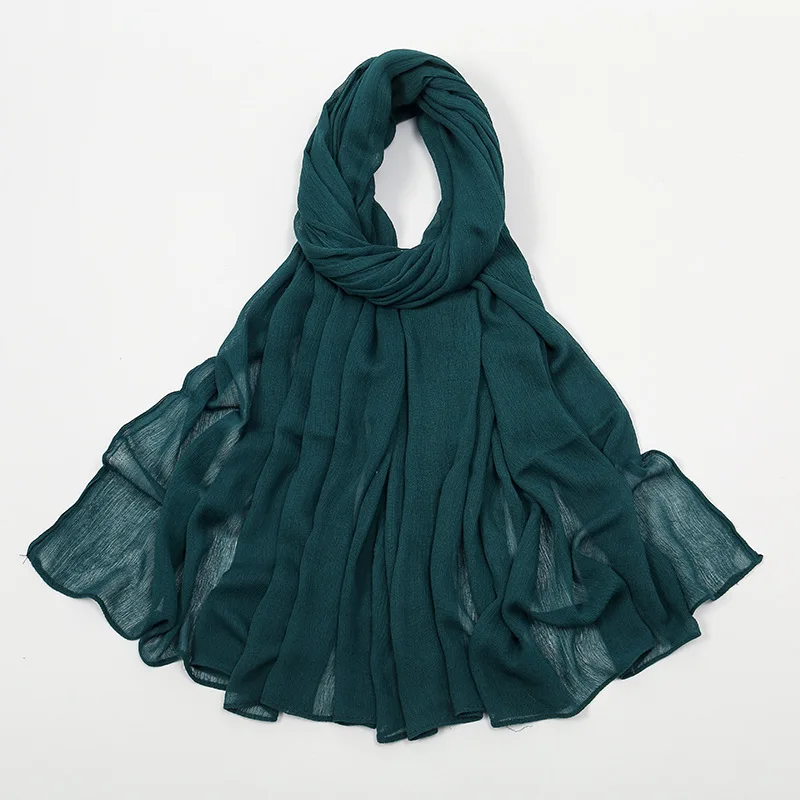 Neue Geknitterte Rayon-Hijabs für Frauen, Einfarbige Schals, Muslimische Weiche Viskose-Kopftücher, Islamischer Turban, Kopfband – Detail 20