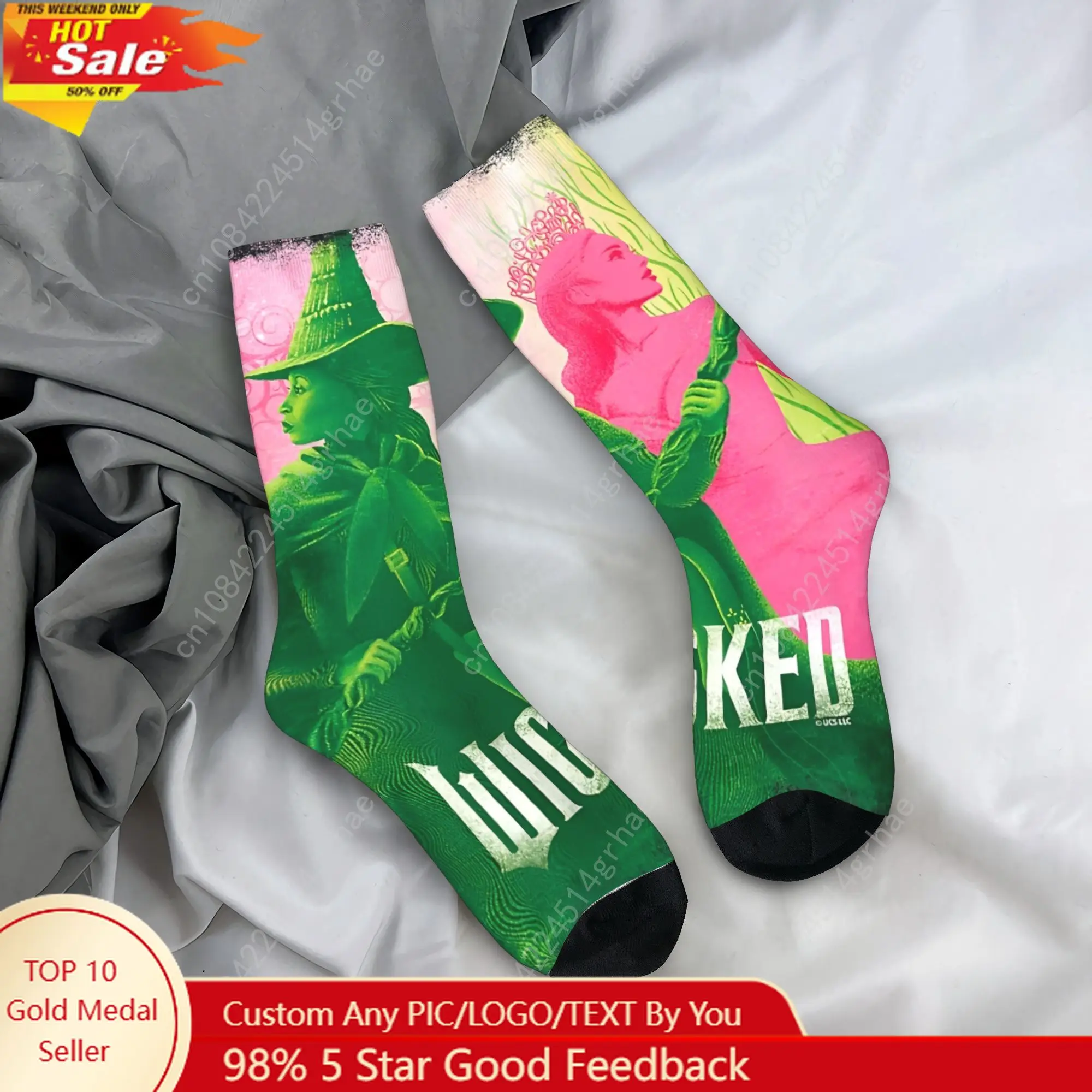 

Тональные чулки Wicked Elphaba & Glinda, модные носки с графическим рисунком, зимние носки против пота, женские и мужские спортивные носки для бега, средние мягкие носки