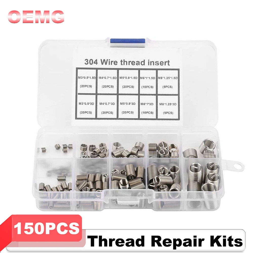 150pcs Wire Insert Screws Sleeve Cylinder Head Spark Plug thread Repair Kits Coiled Wire Thread Inserts for Automotive Repair