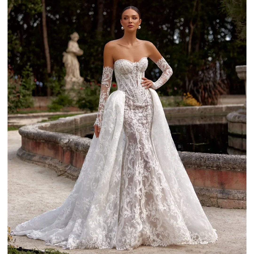 Mermaid Wedding Dresses with Detachable Train Lace Bodice Vestido de Novia Second Reception Gown Robe De Soirée Customized