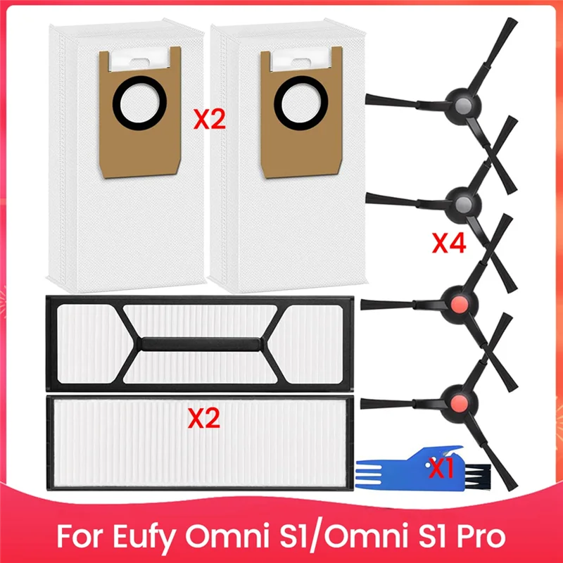 ABUS-For Eufy Omni S1 / Omni S1 Pro جهاز آلي لتنظيف الأتربة فرشاة جانبية، فلتر قابل للغسل، مجموعة ملحقات كيس الغبار