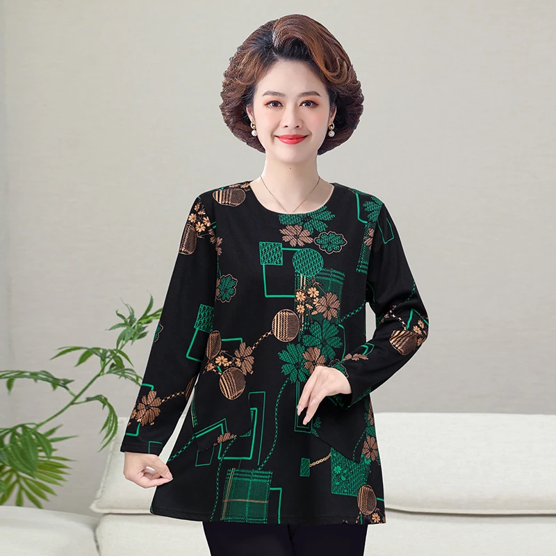 

Женский топ с круглым вырезом, длинным рукавом и геометрическим принтом