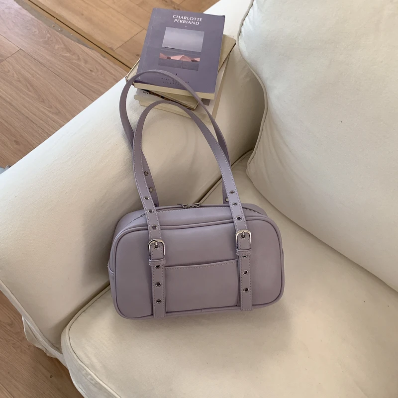 Y2K Purple Aesthetic Shoulder Bag for Women Cute Lavender PU Leather Mini Handbag with Adjustable Strap Trendy Underarm Purse