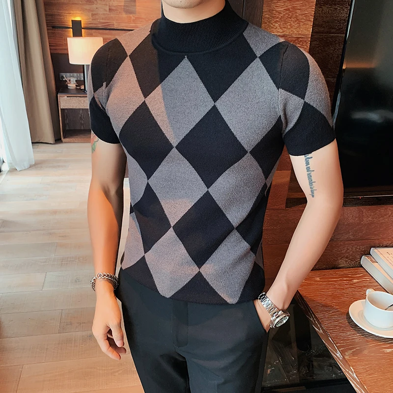 

Мужской осенне-зимний приталенный вязаный свитер с высоким воротником, базовый слой, молодежный повседневный стиль