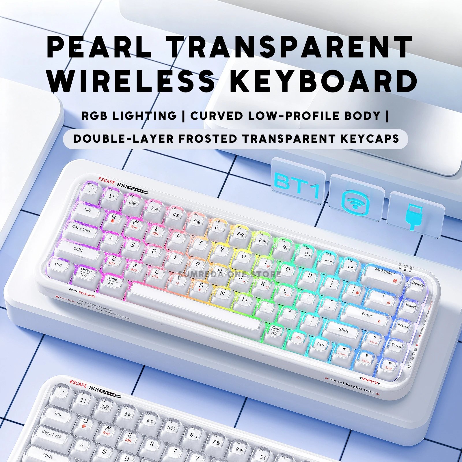 SUMREDA K75 Wireless Translucent Keyboard Gamer RGB Bluetooth 2.4G Wired Keyboard Office Gaming Universal Non-Contact Keyboards