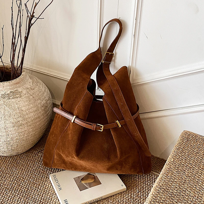 

Retro Frosted Coffee Underarm Bag for Women Autumn/Winter Commuter Shoulder Bag With Purse Casual Large Belt Totes Composit Bags