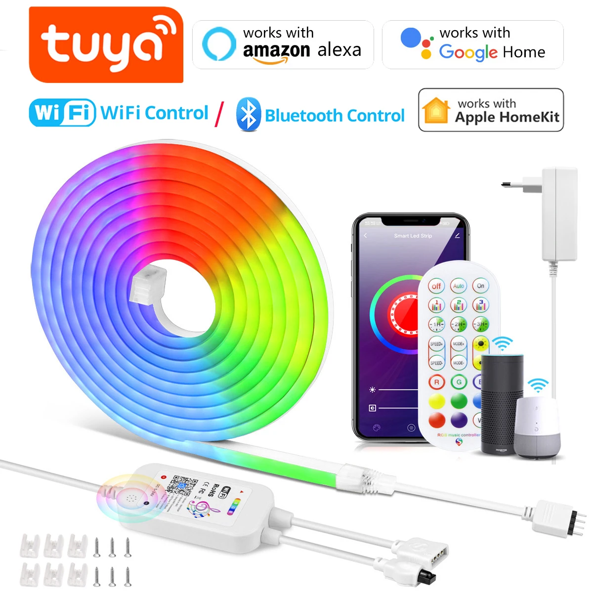 Bluetooth RGB światło neonowe LED 12V Tuya inteligentny dom Wifi elastyczny pasek ledowy pokój dziecięcy ściana urodziny dekoracje ślubne noc