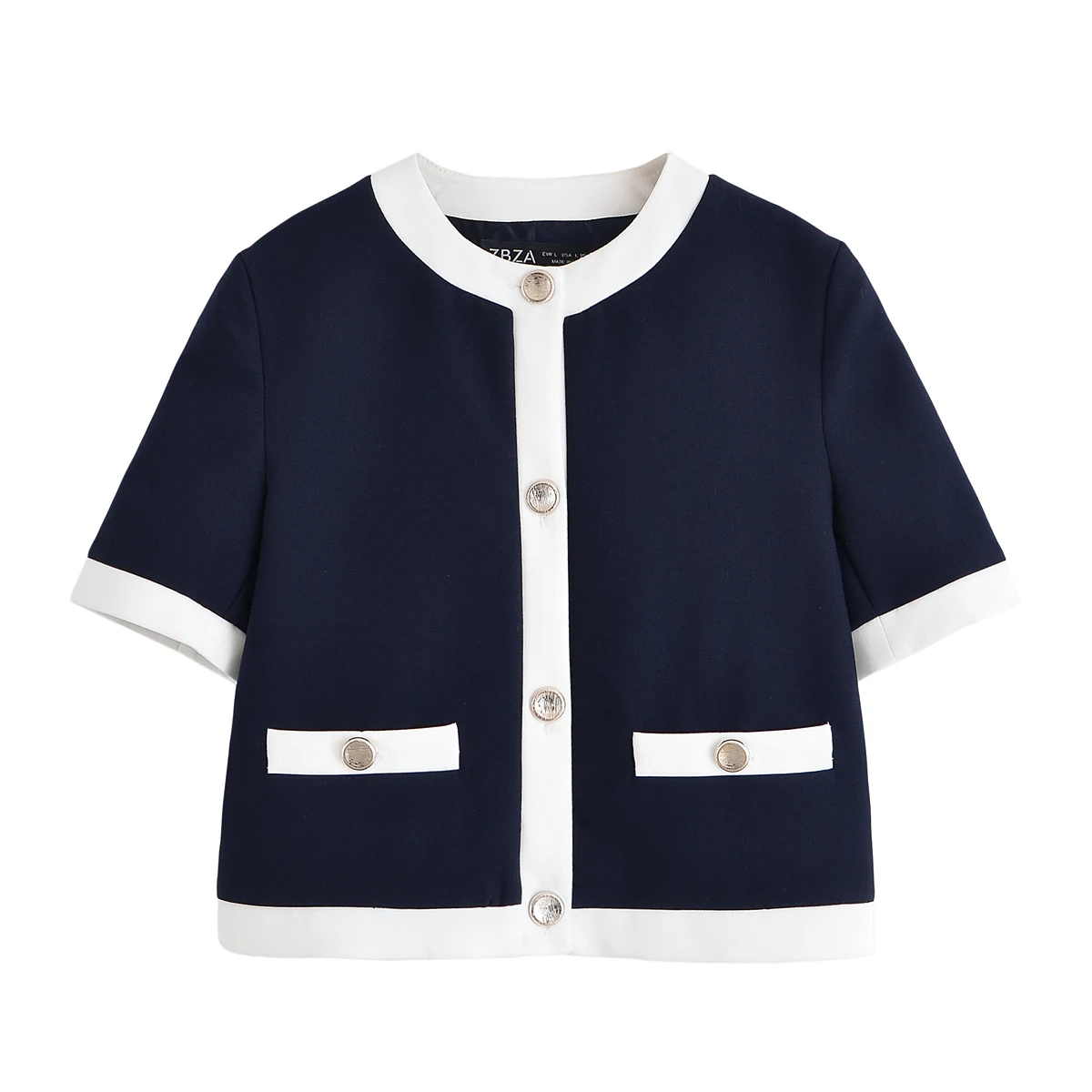 

Black Crop Top For Women Single Breasted O-Neck Short Sleeve Cardigan Coat Female 2025 New Summer Office Lady Fashion Simple Top