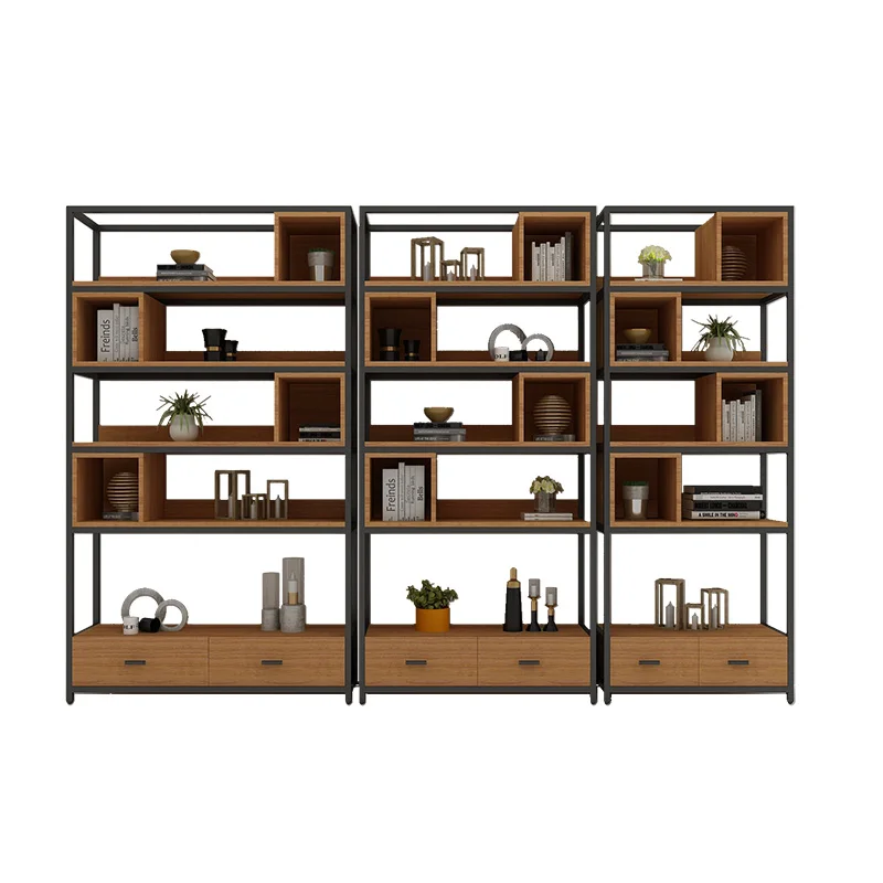 

American loft wrought iron retro multi-layer floor rack storage rack against the wall bookshelf partition display rack