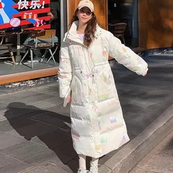 2024 Female Winter Waterproof Long Parkas Glossy Cotton Padded Jacket Women Hooded Thicken Warm Coat Fashion Oversized Outerwear