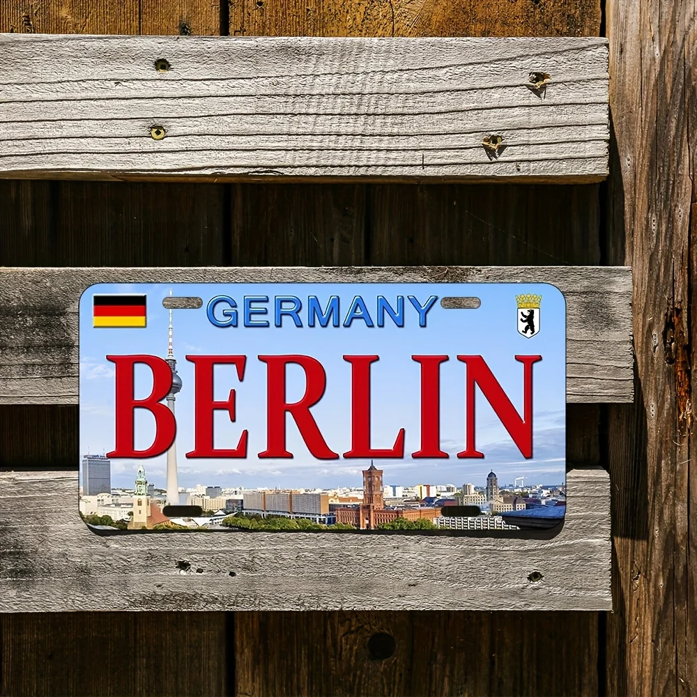 Berlin Germany License Plate Metal Sign,  Aluminum Wall Hanging Decor for Home, Restaurant, Bar, Coffee Shop - Multipurpose Re