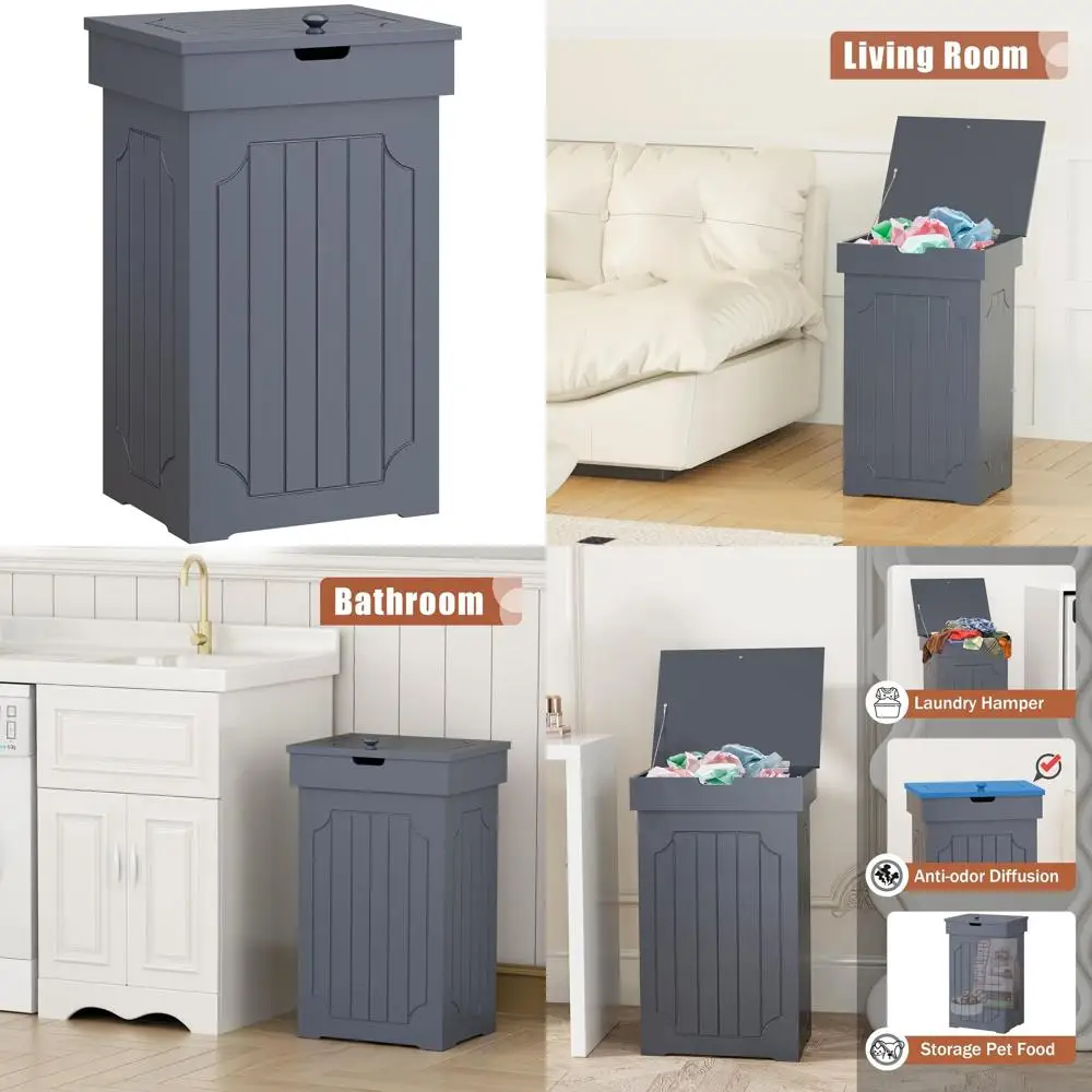 

Мусорное ведро для кухни на 13 галлонов с деревянным контейнером для переработки отходов и напольным шкафом-органайзером, защищенным от собак, серое, для дома, кухни и ванной комнаты