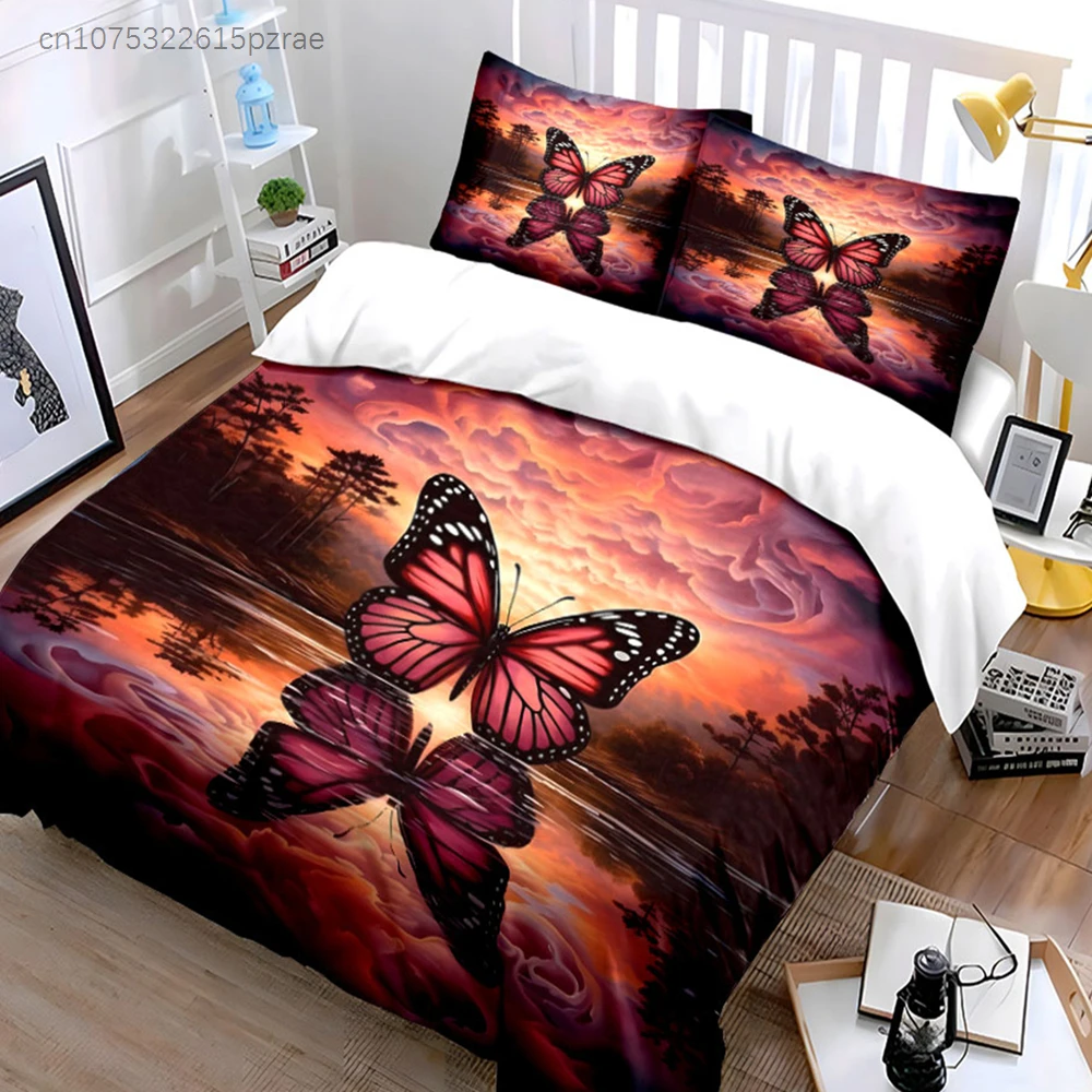 Surreal Butterfly Sunset Art Set Multiple Sizes kid's And adults' Bedroom Exquisite 3PC Bedding set, Gift