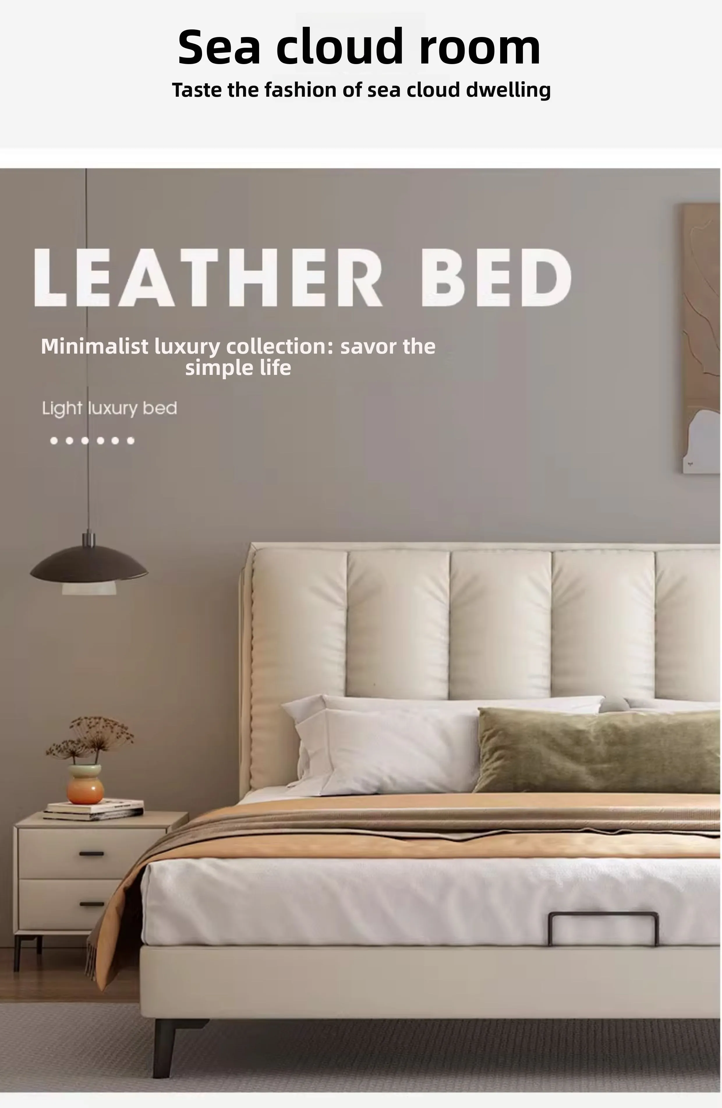 LMM leather bed 1.8 meters minimalist first layer cowhide soft bag light luxury calfskin wedding bed