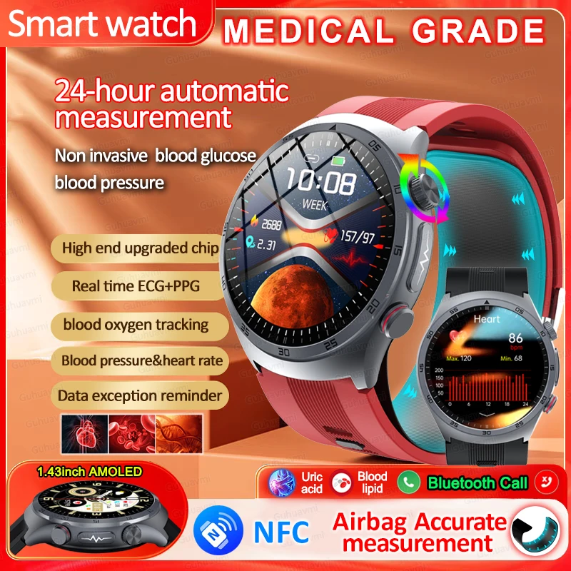 nieuwe NFC slimme horloges luchtpomp bloeddruk bloedglucose ECG sport Bluetooth oproep medische