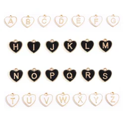 10/26pcs15*15mm A-ZWhite/Black heart-shaped Charms Enamel Initial Letter For Jewelry Making DIY Accessories Wholesale 