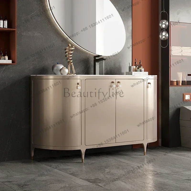 YJ  Light Luxury Bathroom Cabinet Hand Washing Cabinet Solid Wood Floor Simple Bathroom Wash Basin Cabinet Combination