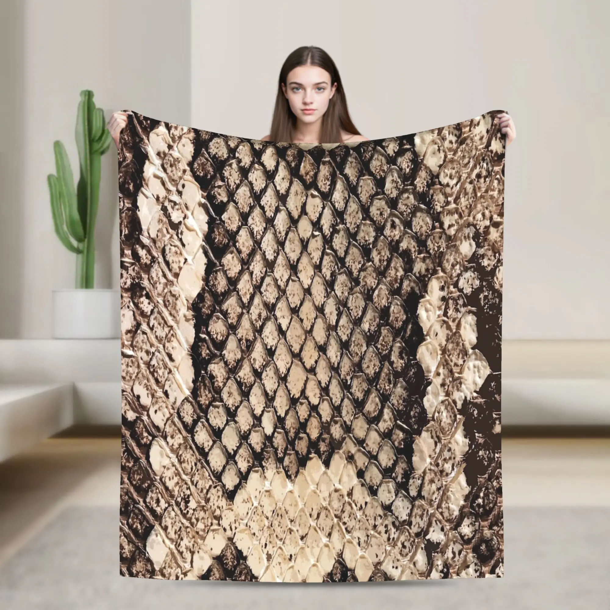 Snakeskin Print-Snake Reptile Animal Rattlesnake Flannel Blanket Warm Bedding Throws for Bedroom Decorative Bedspread Sofa Cover
