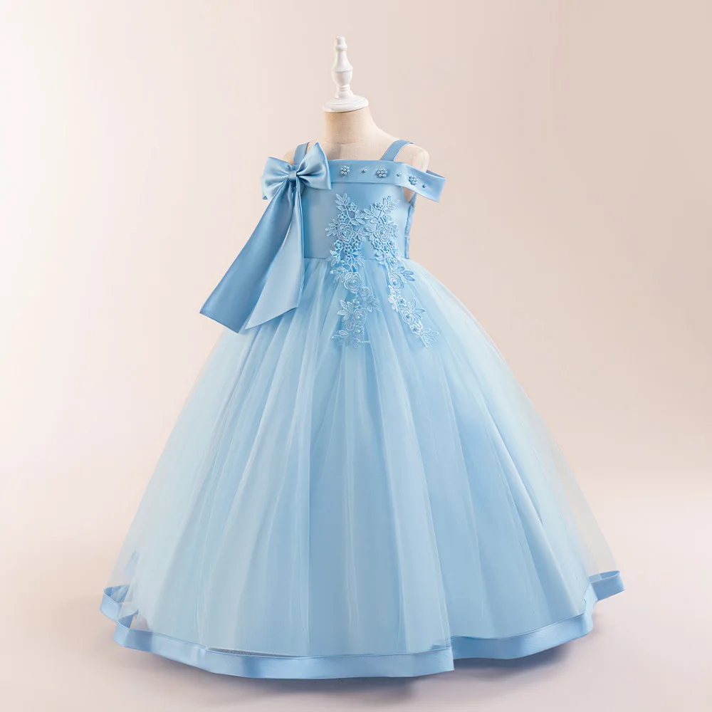 Christmas Party Dresses For Girl Beaded Floral One-Shoulder Children'S Clothing Kids Elegant Dress Tutu Princess Dress 7-12 Year