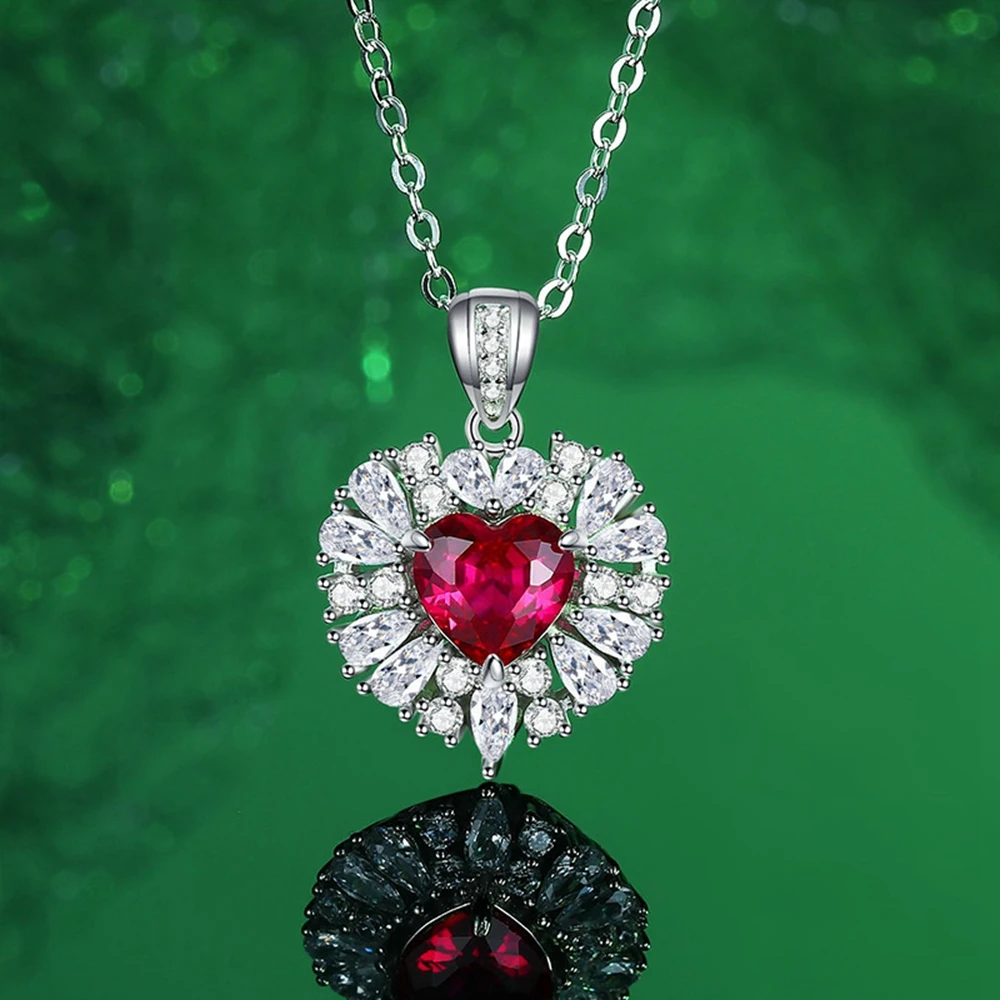 Vinregem 7*7 MM Heart Cut Ruby High Carbon Diamonds Gemstone Vintage Pendant Necklaces 100% 925 Sterling Silver Fine Jewelry image 2