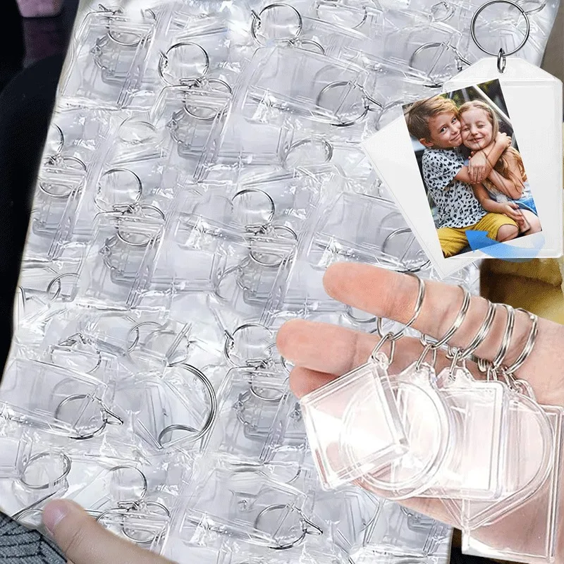 5/30Pcs Transparent Acrylic Keychains Blank Photo Frame Insert Photo Split Key Pendant DIY Key Holder Couple Anniversary Gifts