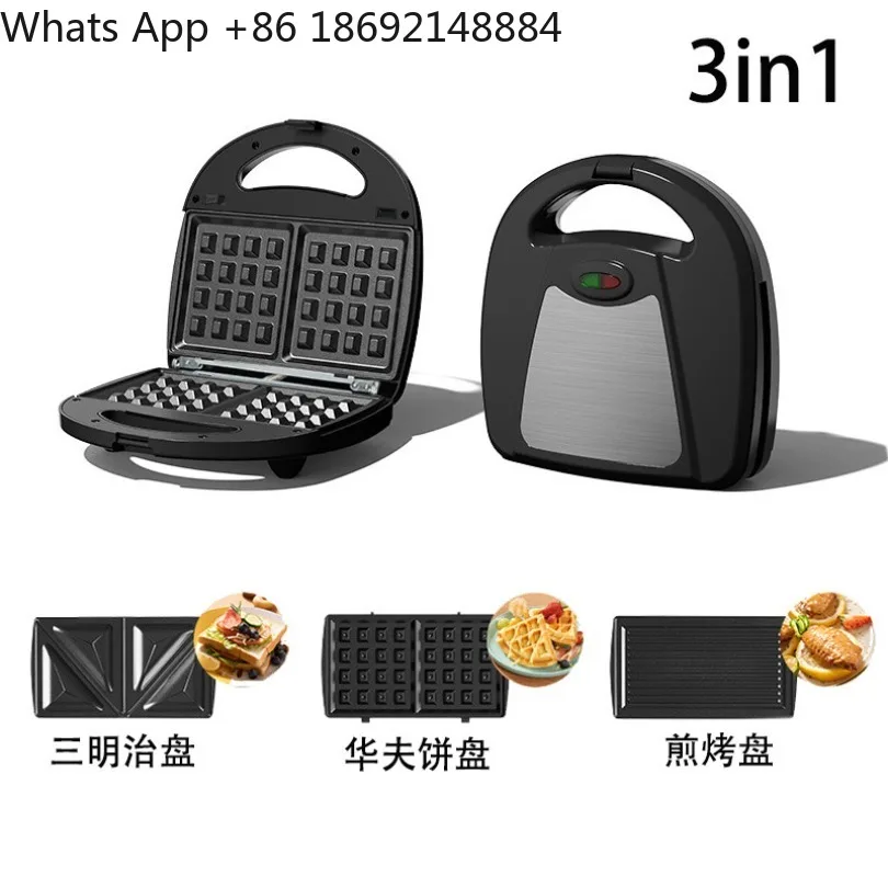 3in1朝食メーカー、サンドイッチ-ワッフル-グリルプレート、家庭用多機能調理器