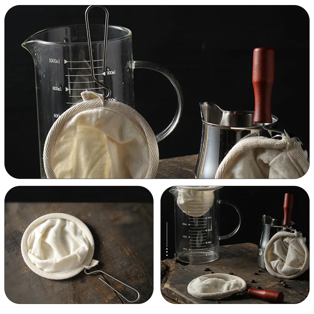 

2pcs Coffee Filter Bag Tea Strainer Fine Cotton Flannel Cloth Reusable Stainless Steel Round Ring Kitchen Bar Home