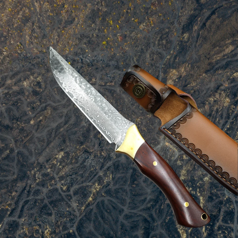 

Тактический нож для активного отдыха с лезвием из дамасской стали VG10 высокой твердости, рукоять из красного сандалового дерева, походный нож для выживания, портативный инструмент EDC