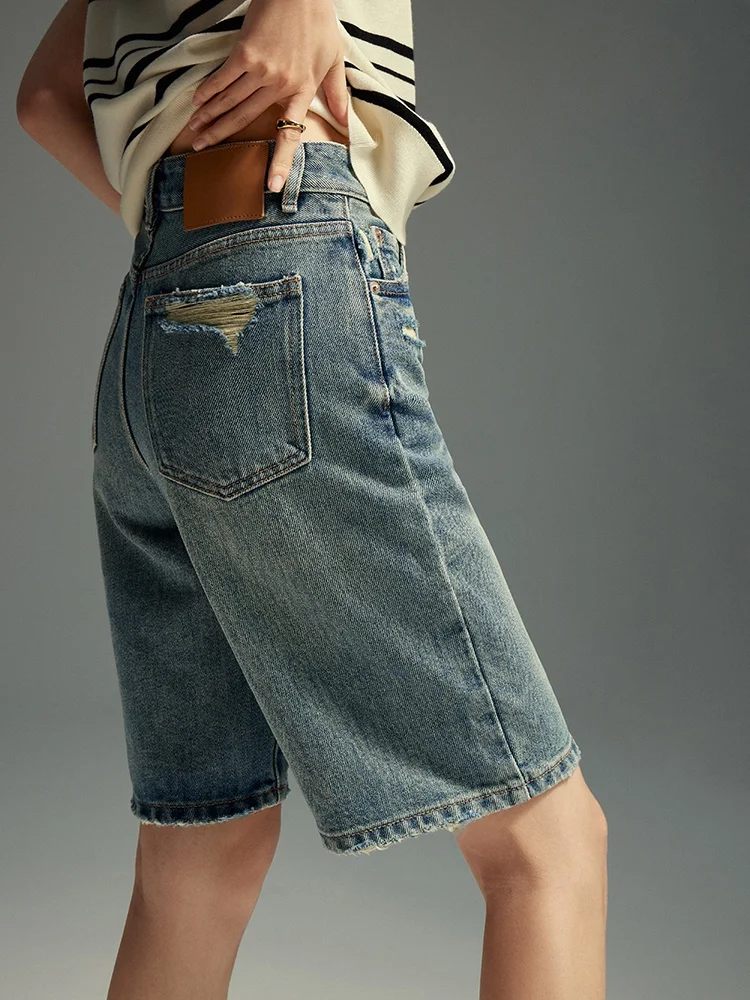 

Женские джинсы с высокой талией, прямые, из хлопка, винтажные, светлые, с эффектом потертости, средней длины, с пятью карманами, повседневные летние брюки