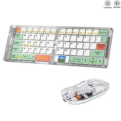 Portable Bluetooth5.1 Dual Modes Wireless Transparent Keyboard Mouse Combo Folding Keyboard with 2400DPI Silent Mouse for Laptop
