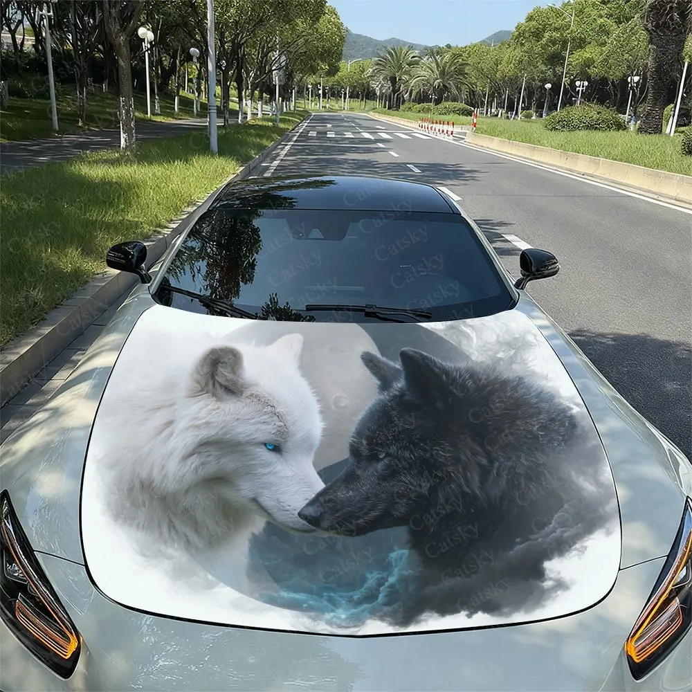 

Упаковка для автомобильного чехла Черный волк и белый волк Дизайн из высококачественных виниловых наклеек