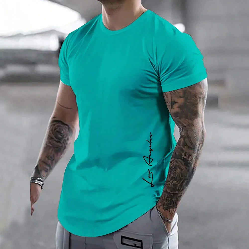 

Classic Los Angeles Letter Printed Solid Color T-Shirt Casual Plus Size Men's Short Sleeve T-Shirt Gym Fitness Muscle T Shirts