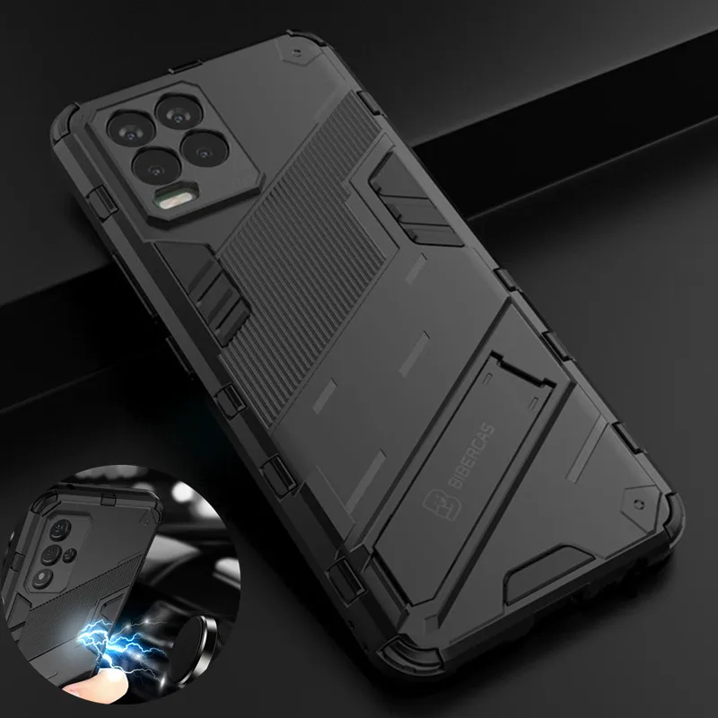 Shockproof Case For OPPO Realme 7 8 Pro Bracket Rugged Anti-Fall Armor Stand Cover For Realme V13 V15 Q3 Q3i C15 C12 Narzo 20