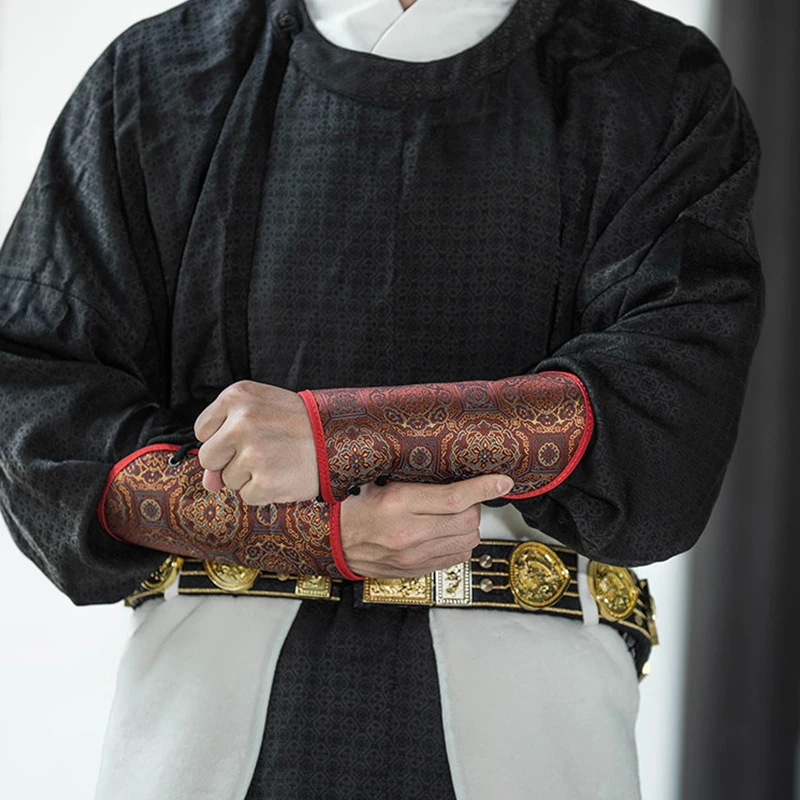 Ming Dynasty Armguard Antique Hanfu Cosplay Costume Brocade Fabric Bracers Chinese Traditional Swordsman Ancient Wristguards