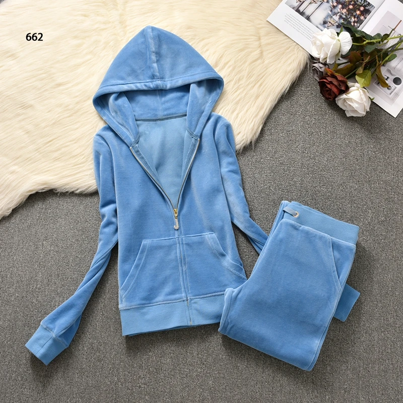 Velvet Tracksuit Women\'s Hooded Jacket and Pants Suit Spring Autumn Long Sleeve Velours Sportswear Two Piece Set