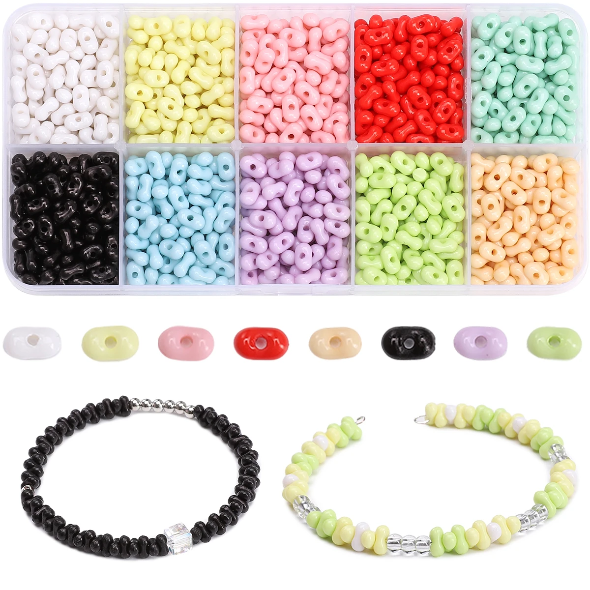 1050Pcs/Box 4x6mm Acrylic Multi Color Peanut Beads Diy Bracelets Phone Chains Handmade Spacer Loose Beads Set For Jewelry Making