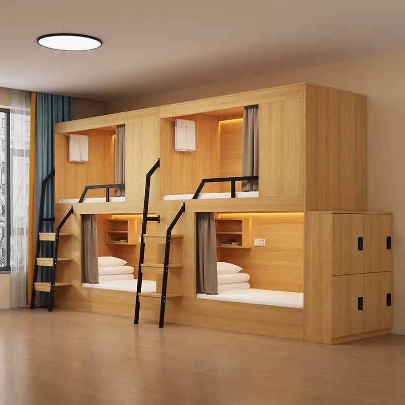 Space capsule upper and lower beds Solid wood hotel apartment High and low youth hostel staff people's dormitory Plate type uppe