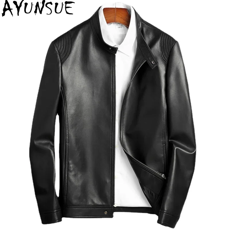 

AYUNSUE Spring Genuine Sheepskin Men's Leather Jacket Autumn Black Thin Male Coat Biker Jacket for Men Jaqueta Masculina Gmm13