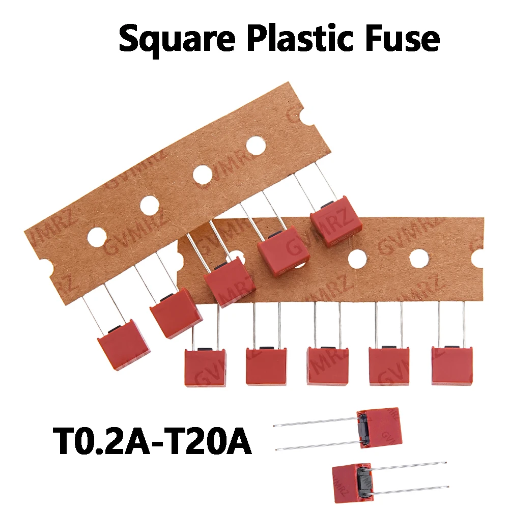10PCS T10A 5A 6.3A 250V 0.63A 2A 392 Square Plastic Fuse T2A LCD TV Power Board Commonly Used Fuses Slow Blow Fuse T3.15A Fuse